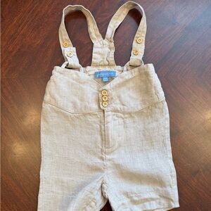 Beige Linen Kids Overall Shorts with Adjustable Straps